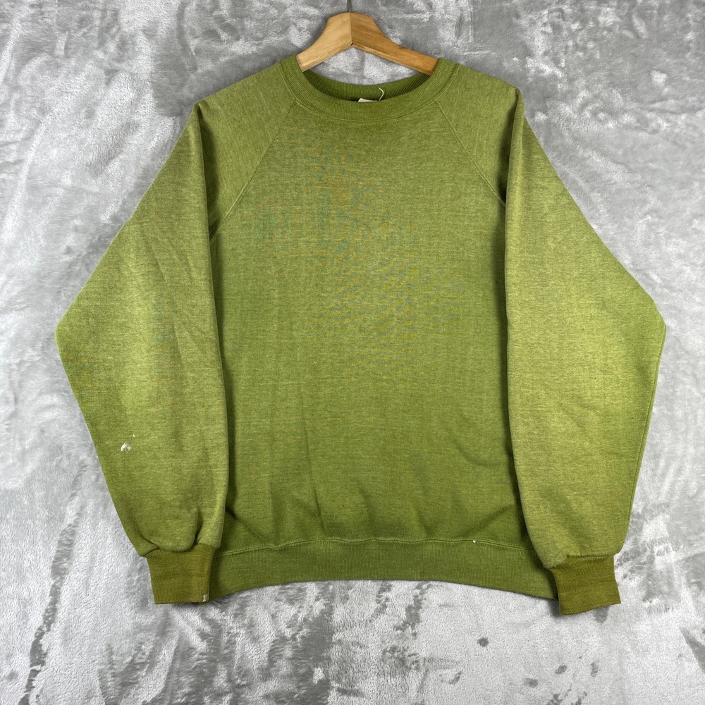 Vintage 1960s Sweatshirt Mens 23x26 Green Raglan Crewneck Sun Faded Green Blend